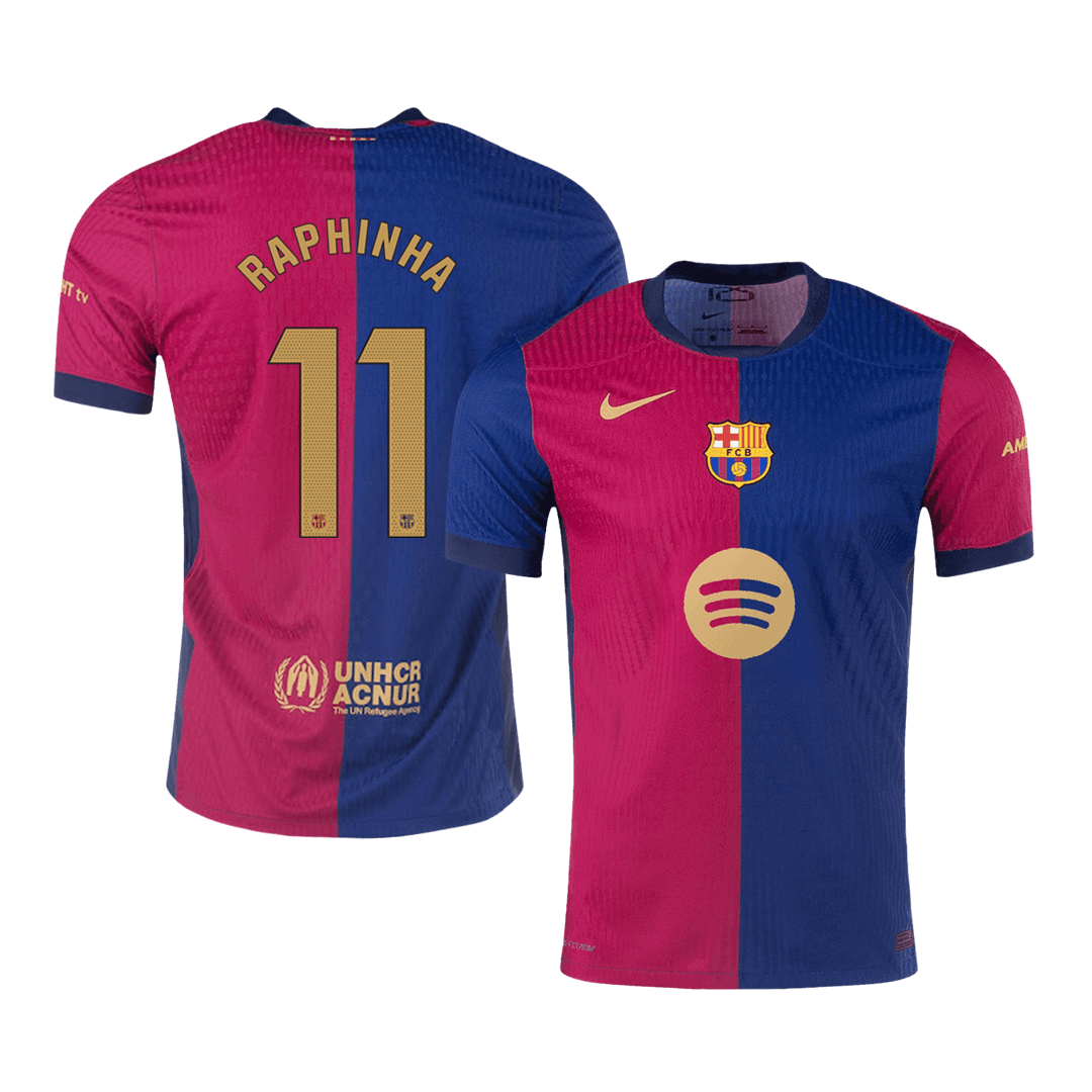 RAPHINHA #11 Barcelona Home Authentic Soccer Jersey 2024/25 - Spotify Logo Without Text