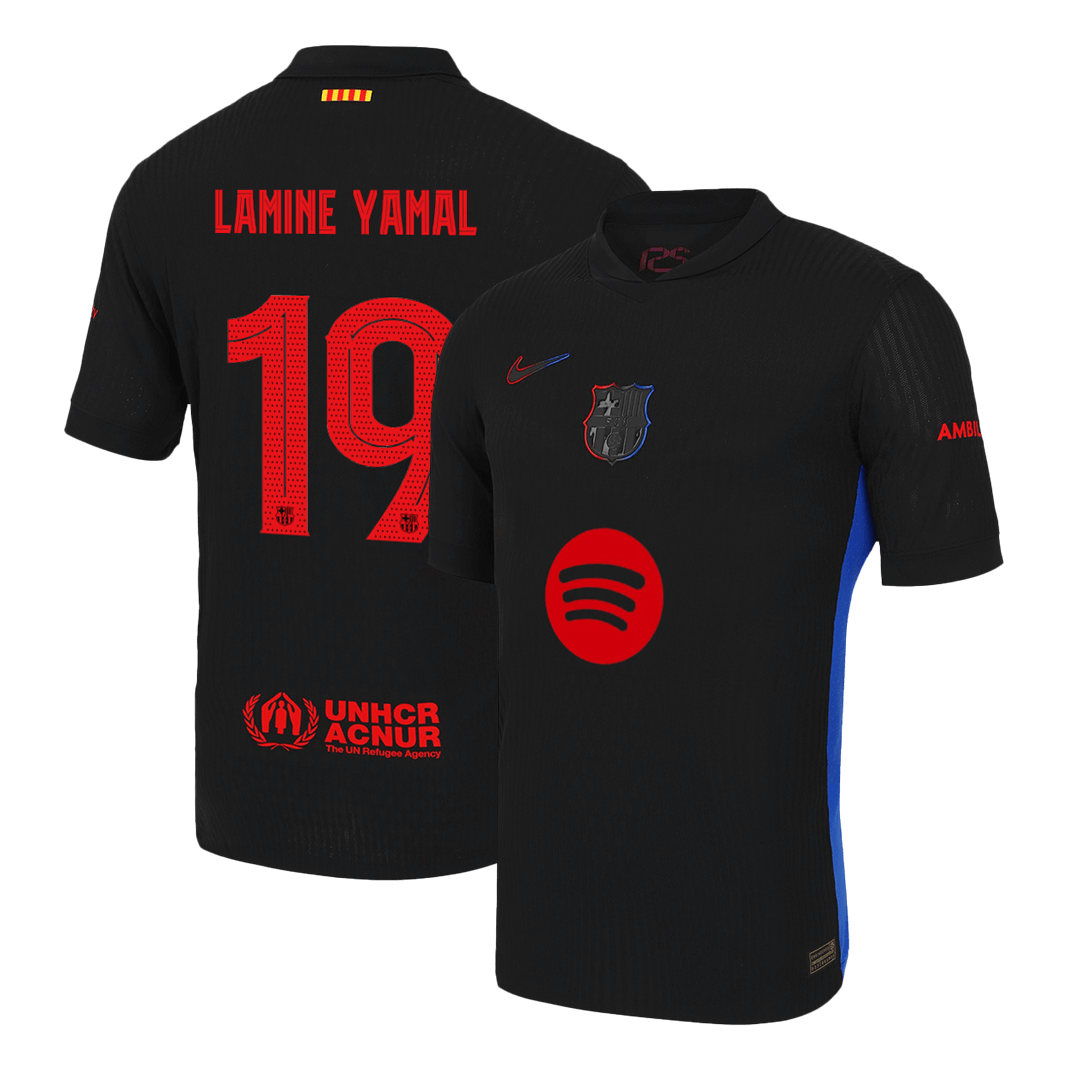 LAMINE YAMAL #19 Barcelona Away Authentic Soccer Jersey 2024/25 - UCL（Spotify Logo Without Text）