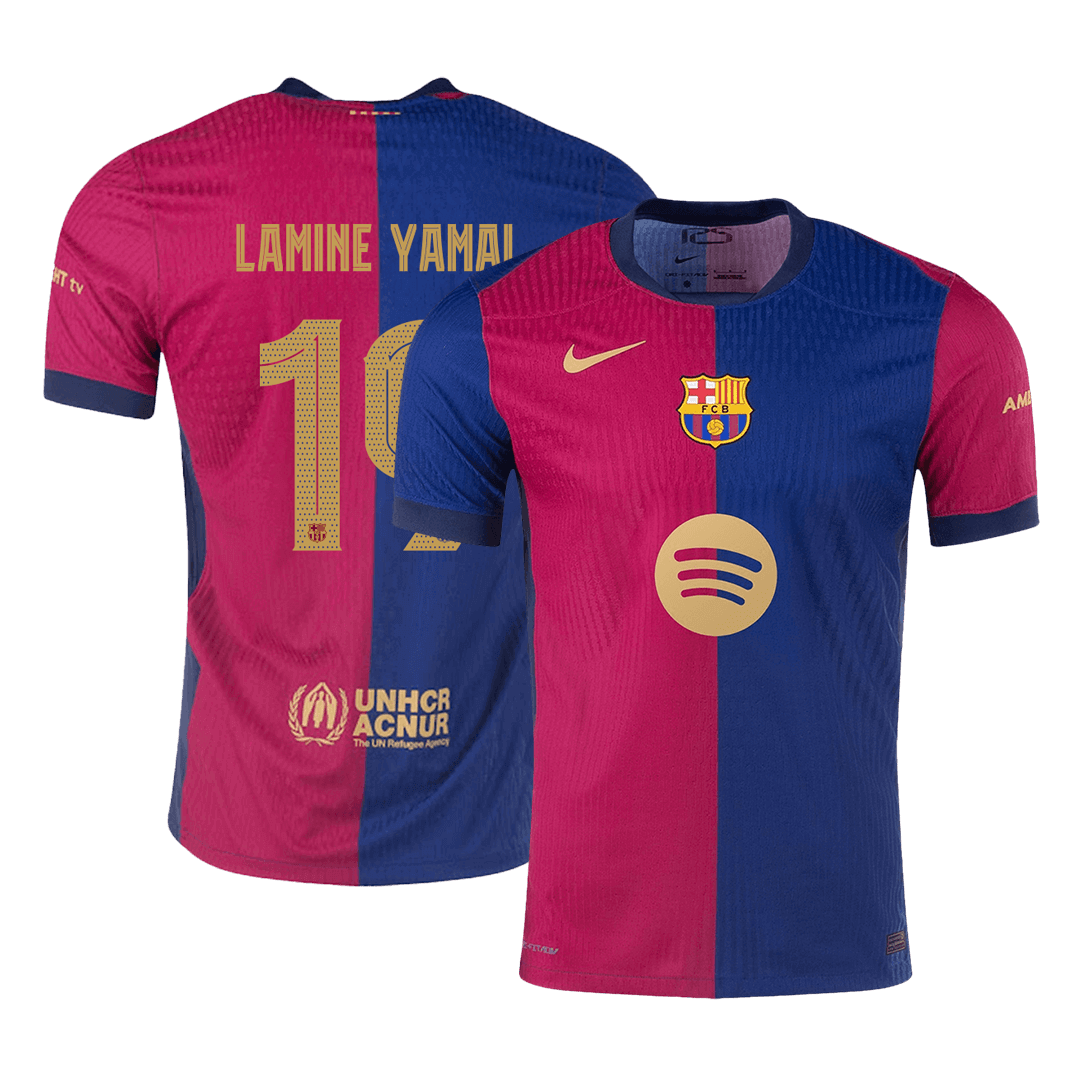 LAMINE YAMAL #19 Barcelona Home Authentic Soccer Jersey 2024/25 -UCL Spotify Logo Without Text