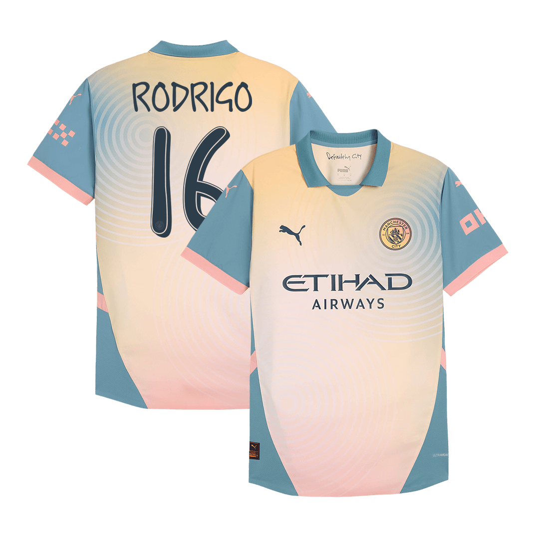 RODRIGO #16 Manchester City Fourth Away Authentic Soccer Jersey 2024/25- Definitely City (UCL)